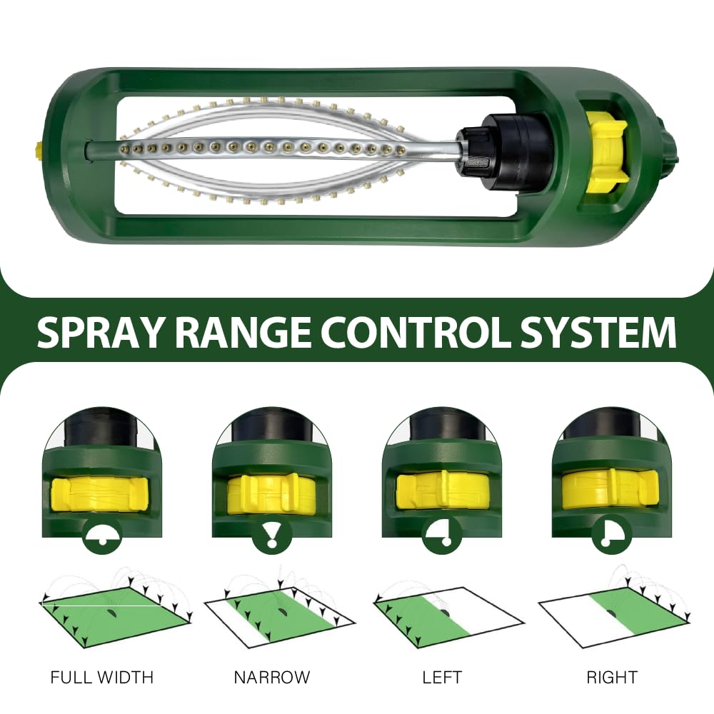 Lawn Sprinkler, 18 Brass Nozzles Garden Water Oscillating Sprinkler for Yard Covers up to 3,600 sq.ft, Heavy Weight Base, Built-in Spray Jet Cleaning Needle, Green, Yellow