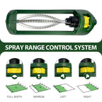 Lawn Sprinkler, 18 Brass Nozzles Garden Water Oscillating Sprinkler for Yard Covers up to 3,600 sq.ft, Heavy Weight Base, Built-in Spray Jet Cleaning Needle, Green, Yellow