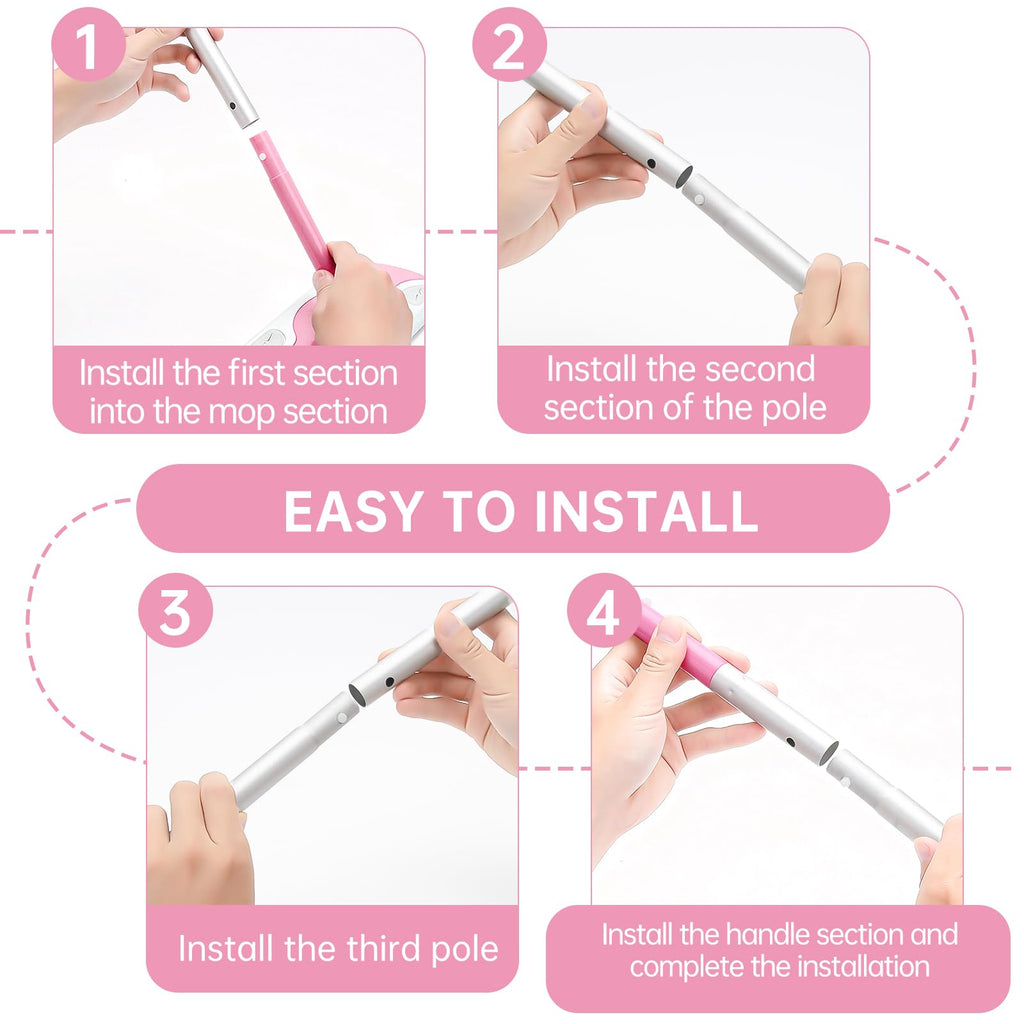 Mop Handle Compatible with Swiffer, Detachable Pink Extra Long Mop Handle for Swiffer
