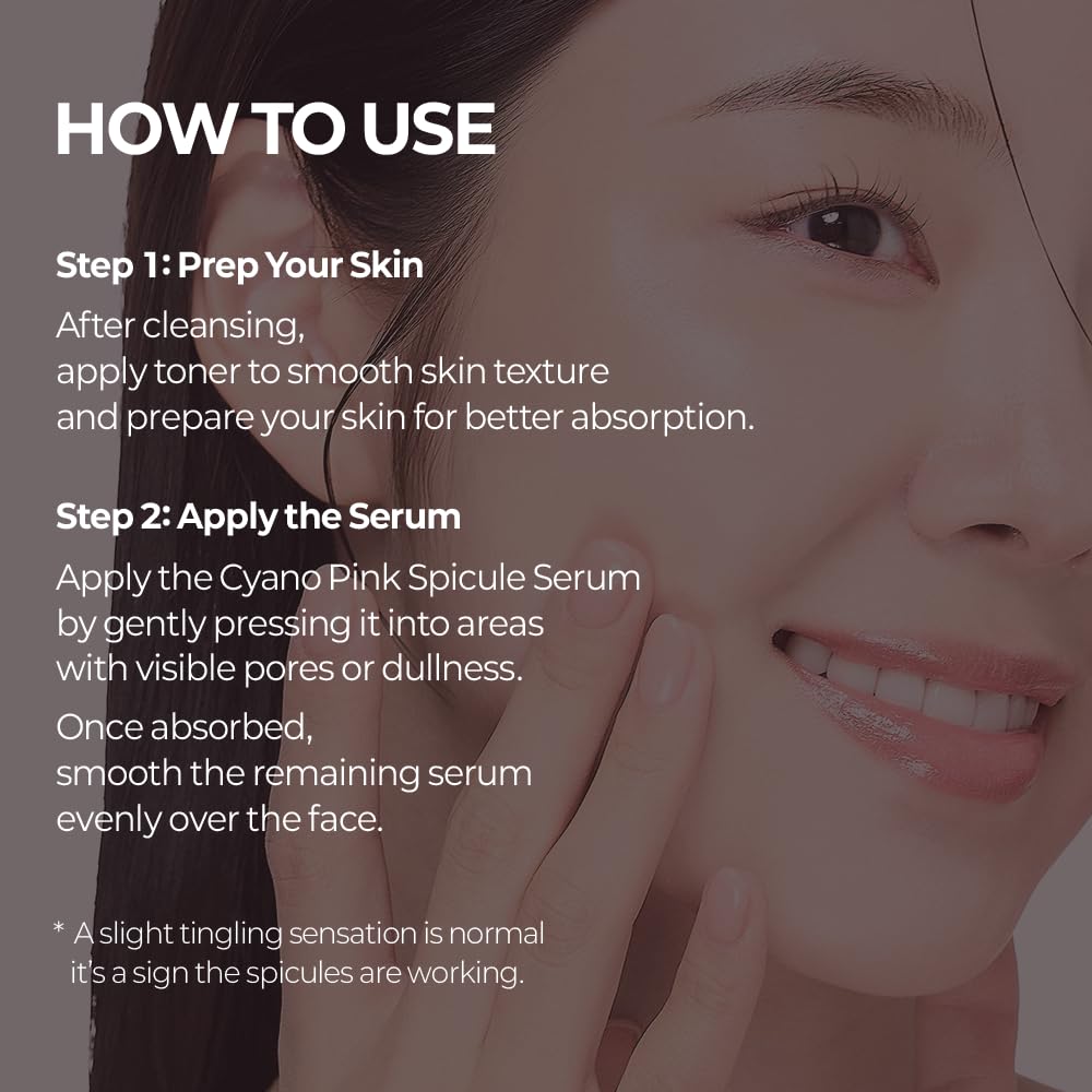 Dr.Melaxin Cyano Pink Spicule Serum with Vitamin B12, Liquid Microneedle Facial Treatment for Enlarged Pores, Niacinamide for Texture Refining & Renewal, 1.01 fl.oz