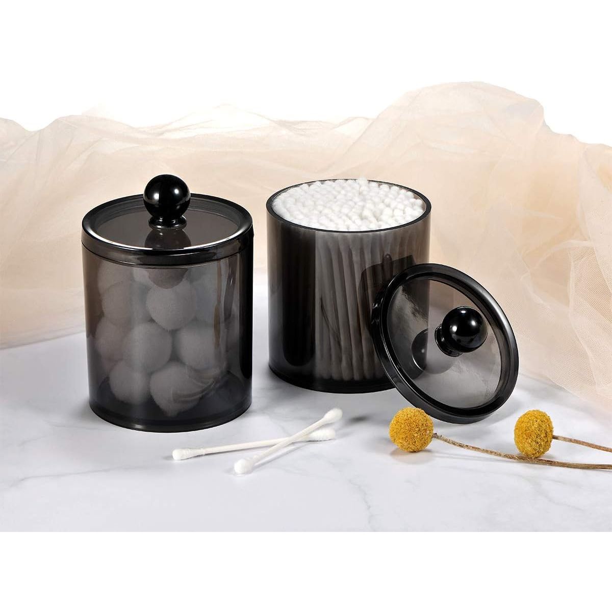 Buy now SheeChung 2 Pack of 10 Oz. Small Clear Plastic Apothecary Jar - Qtip Dispenser Holder Bathroom Vanity Storage Canister Acrylic Jar for Cotton Balls/Swabs/Rounds,Q-tips (Black) at indiglob india