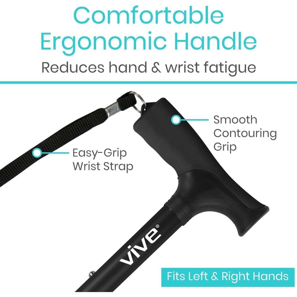 Buy now Vive Folding Cane - Foldable Walking Cane for Men, Women - Fold-up, Collapsible, Lightweight, Adjustable, Portable Hand Walking Stick - Balancing Mobility Aid - Comfortable Ergonomic Handle at indiglob india