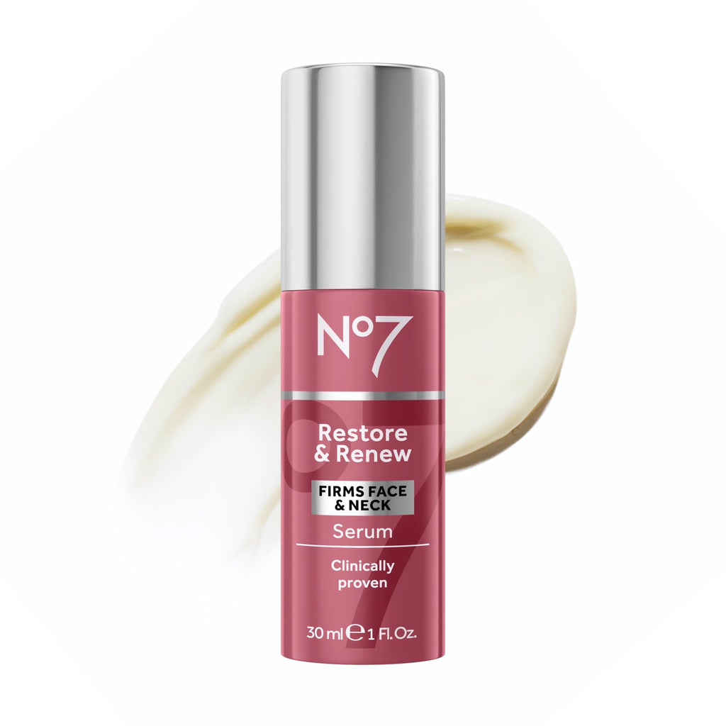 No7 Restore & Renew Sculpting Face & Neck Serum, 1 fl oz | Anti-Aging Formula, Deep Wrinkle Repair, Collagen-Infused Skincare, Hydrating Hibiscus Peptides & Hyaluronic Acid