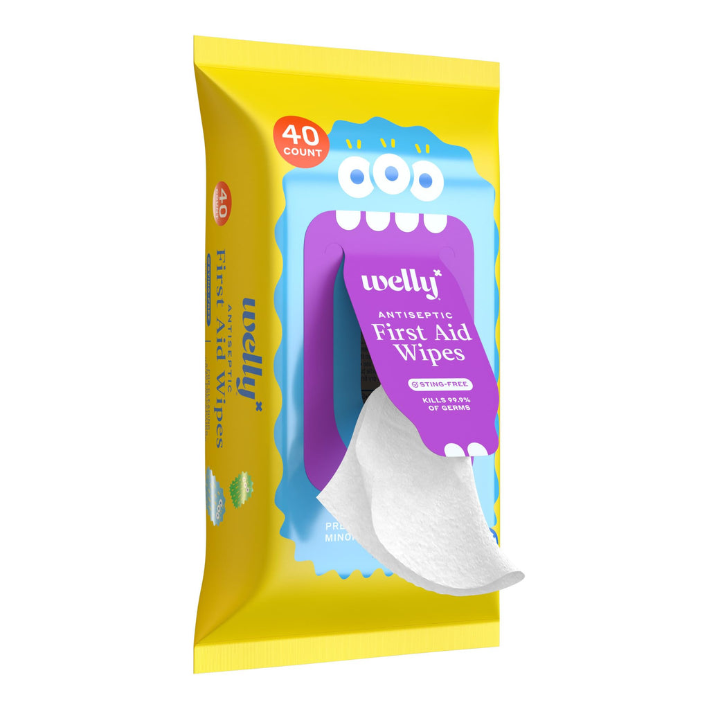 Welly First Aid Antiseptic Wipes 40ct | Sting-Free BZK Wipes for Cleaning Minor Cuts and Scrapes | 40 Count Pack