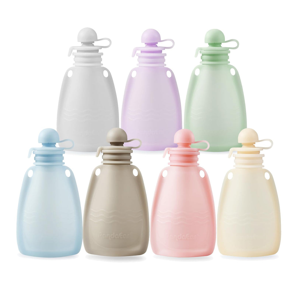 PandaEar 7 Pack Silicone Baby Food Pouches, Reusable Squeeze Pouches