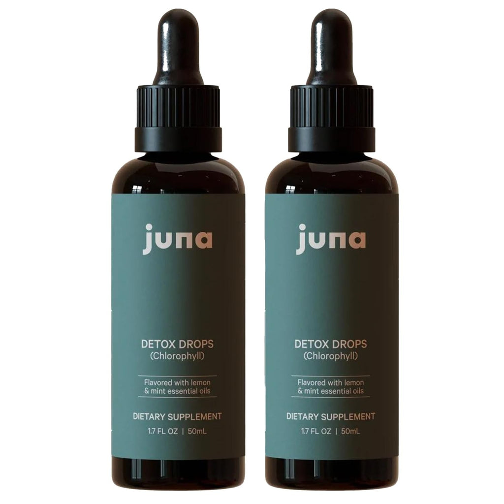 Juna 2-Pack Liquid Chlorophyll Detox Drops, Lemon Mint Flavor, 3X Strength | 2-Bottle Value Pack, Mulberry Leaf Derived, Non-GMO, 3rd Party Tested, Made in USA, Sugar-Free, Alcohol-Free, 60mg