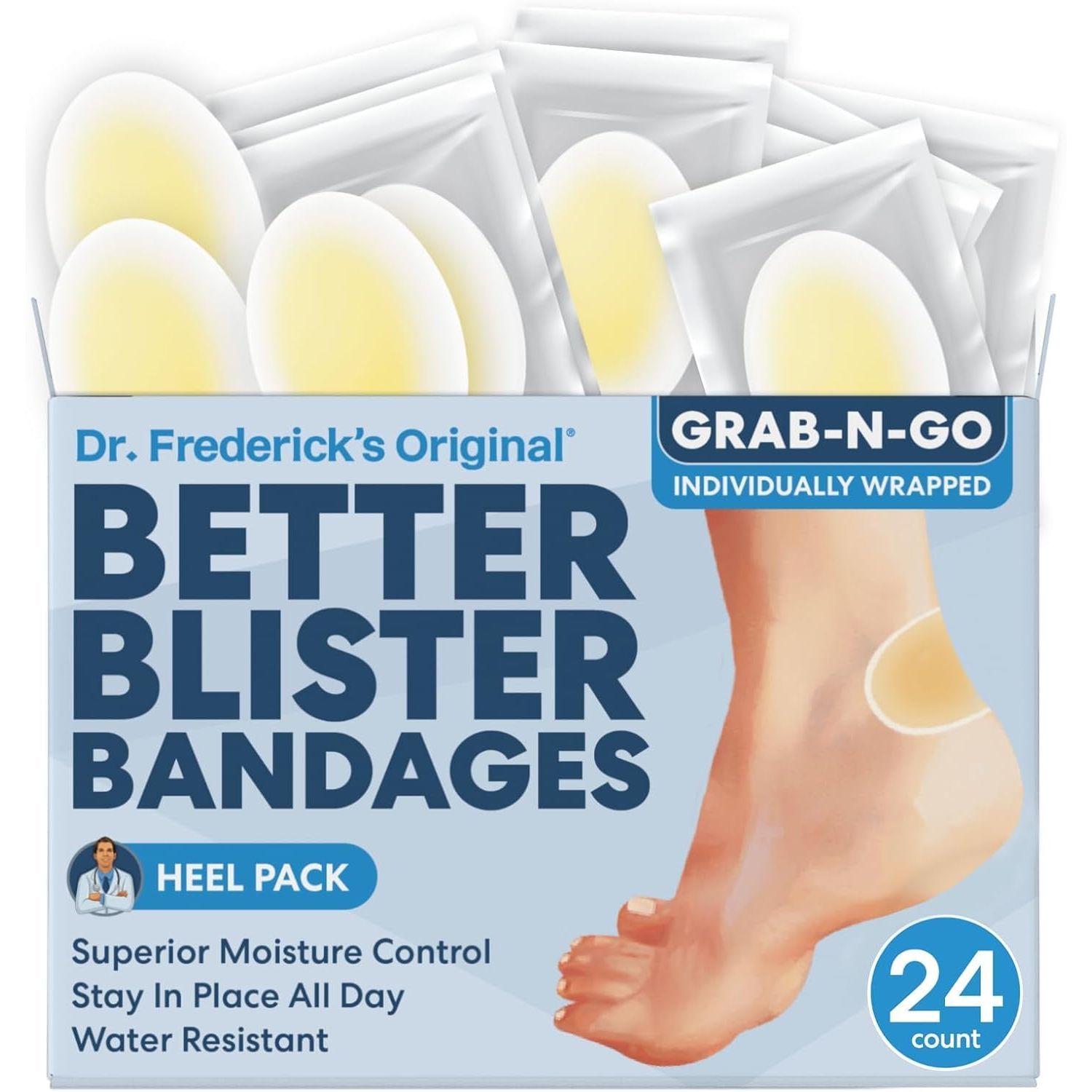 Buy now Dr. Frederick's Original Better Blister Bandages - 12ct - Water Resistant - 40% More Cushioning - Hydrocolloid Bandages for Foot, Toe, & Heel - Blister Pads for Prevention & Recovery - Variety Pack Heel Pack - 24 count at indiglob india