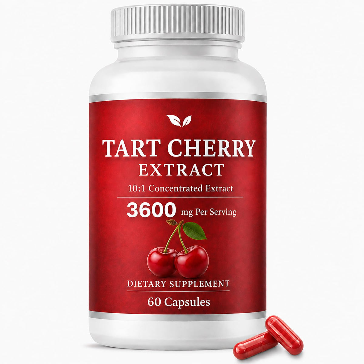 Tart Cherry Extract Capsules, Tart Cherry Extract 3600 mg 10:1, Vegan Non-GMO Dietary Supplement, 60 Capsules