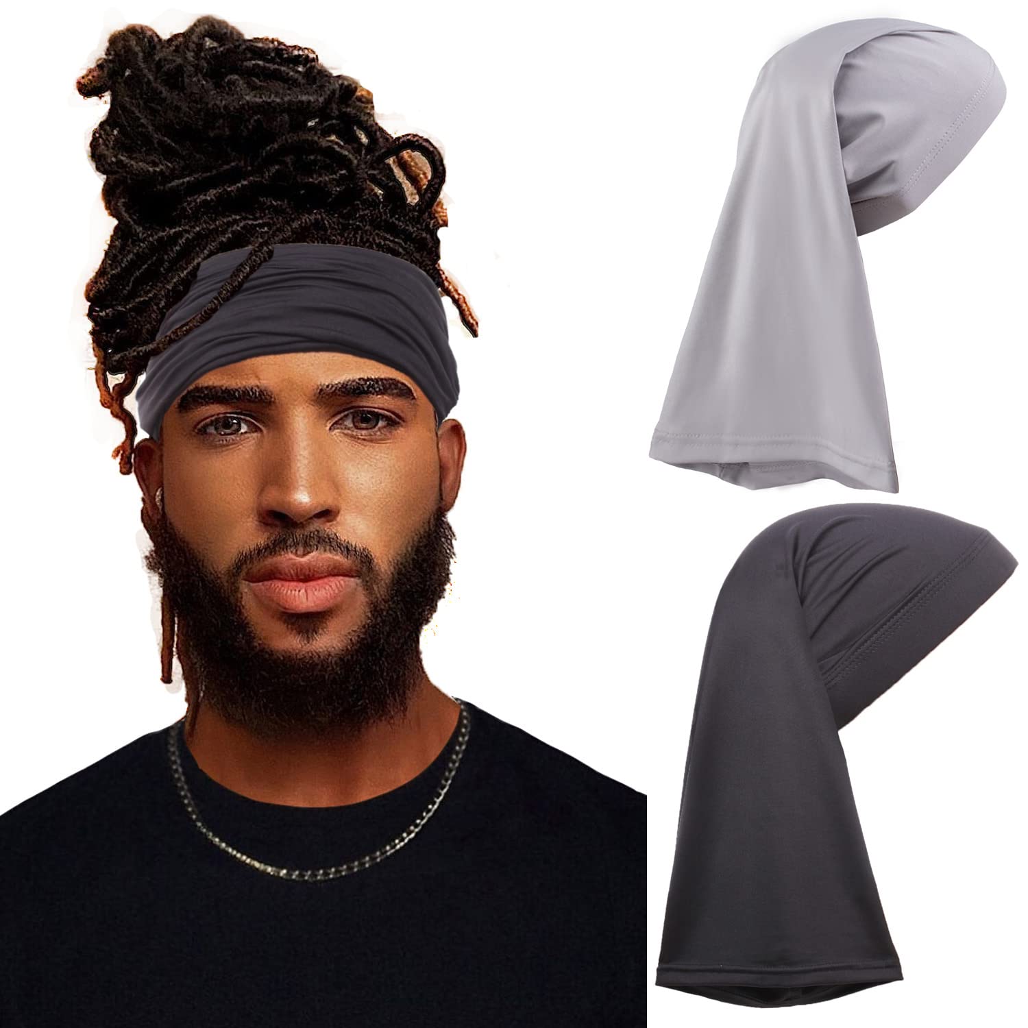 Buy now Leeven 2 Pieces Wide Elastic Loc Cap and Long Braid Cover for Full Hair, Stocking Sleep - Black Locs-Cap-8 at indiglob india