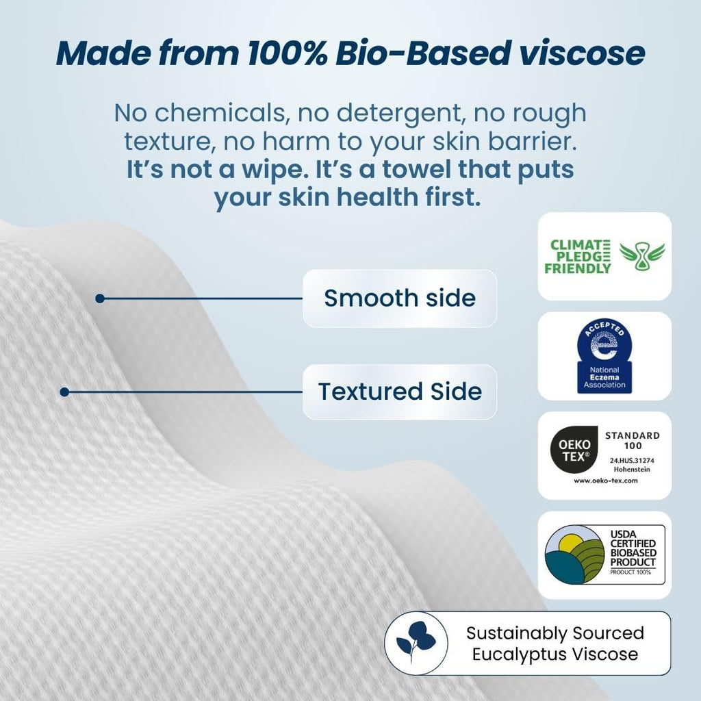 Clean Skin Club Clean Towels XL® Supreme, 100% USDA Biobased Face Towel, Disposable Face Towelette, Eczema Association Accepted, Thicker Textured Dry Wipes, Ultra Absorbent & Soft, 1 Pack, 50 Ct