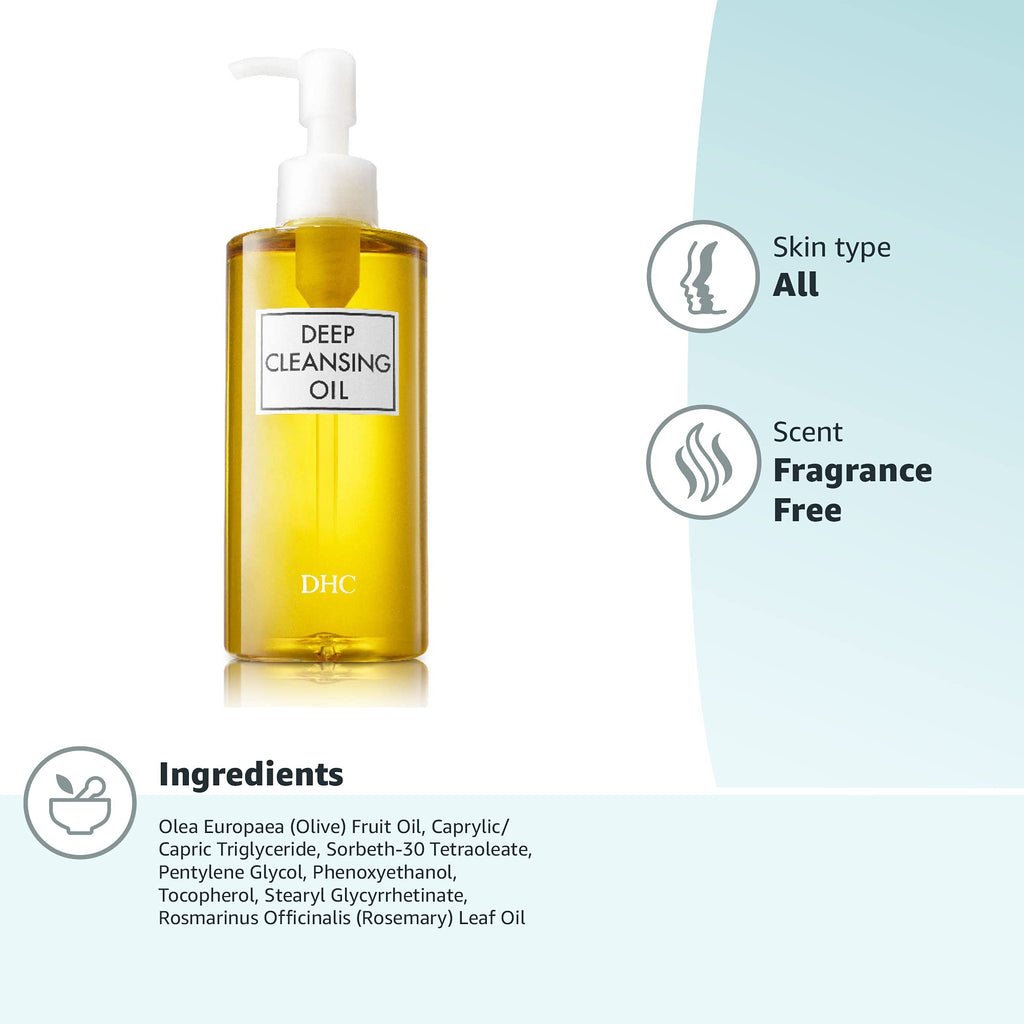 DHC Deep Cleansing Oil, Makeup Remover, Gentle Oil Cleanser, 6.7 oz | Facial Cleansing Oil, Blackhead Remover, Cleanses without Clogging Pores, Residue-Free, Fragrance and Colorant Free