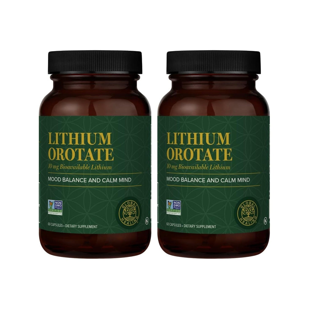Global Healing Center - Lithium Orotate 10mg - Non-GMO, Gluten Free, Vegan Friendly Brain Health Lithium Supplement for Supporting Mood, Function, and Clarity (60 Capsules)