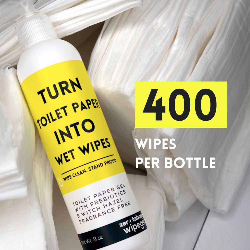 Wipegel | Witch Hazel Cleansing Gel with Prebiotics | Turns Toilet Paper into Gentle, Flushable Wipes | For Sensitive Skin & Daily Freshness | Up to 400 Uses | Fragrance-Free & Septic Safe