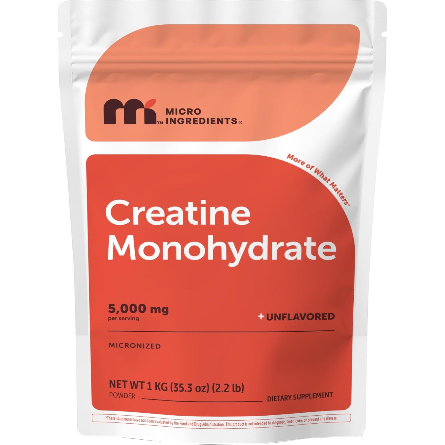 Micro Ingredients Creatine Monohydrate Powder 1 kg (2.2 Lbs), 5000mg Per Serv, Micronized Creatine Powder, Unflavored, No Filler, Keto & Vegan, Easy Dissolve, Pre Workout for Women & Men*