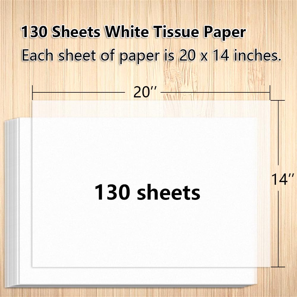 130 Sheets 20"x14" White Tissue Paper for Gift Bags Christmas Weddings Birthday Arts Craft Party Decoration
