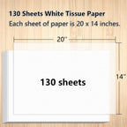 130 Sheets 20"x14" White Tissue Paper for Gift Bags Christmas Weddings Birthday Arts Craft Party Decoration