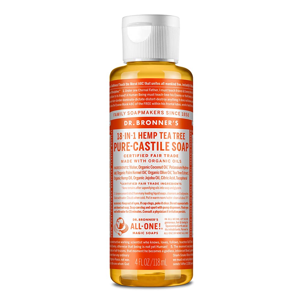 Buy now Dr. Bronner's - Pure-Castile Liquid Soap (Tea Tree, 4 Ounce) - Made with Organic Oils, 18-in-1 Uses: Acne-Prone Skin, Dandruff, Laundry, Pets and Dishes, Concentrated, Vegan, Non-GMO at indiglob india