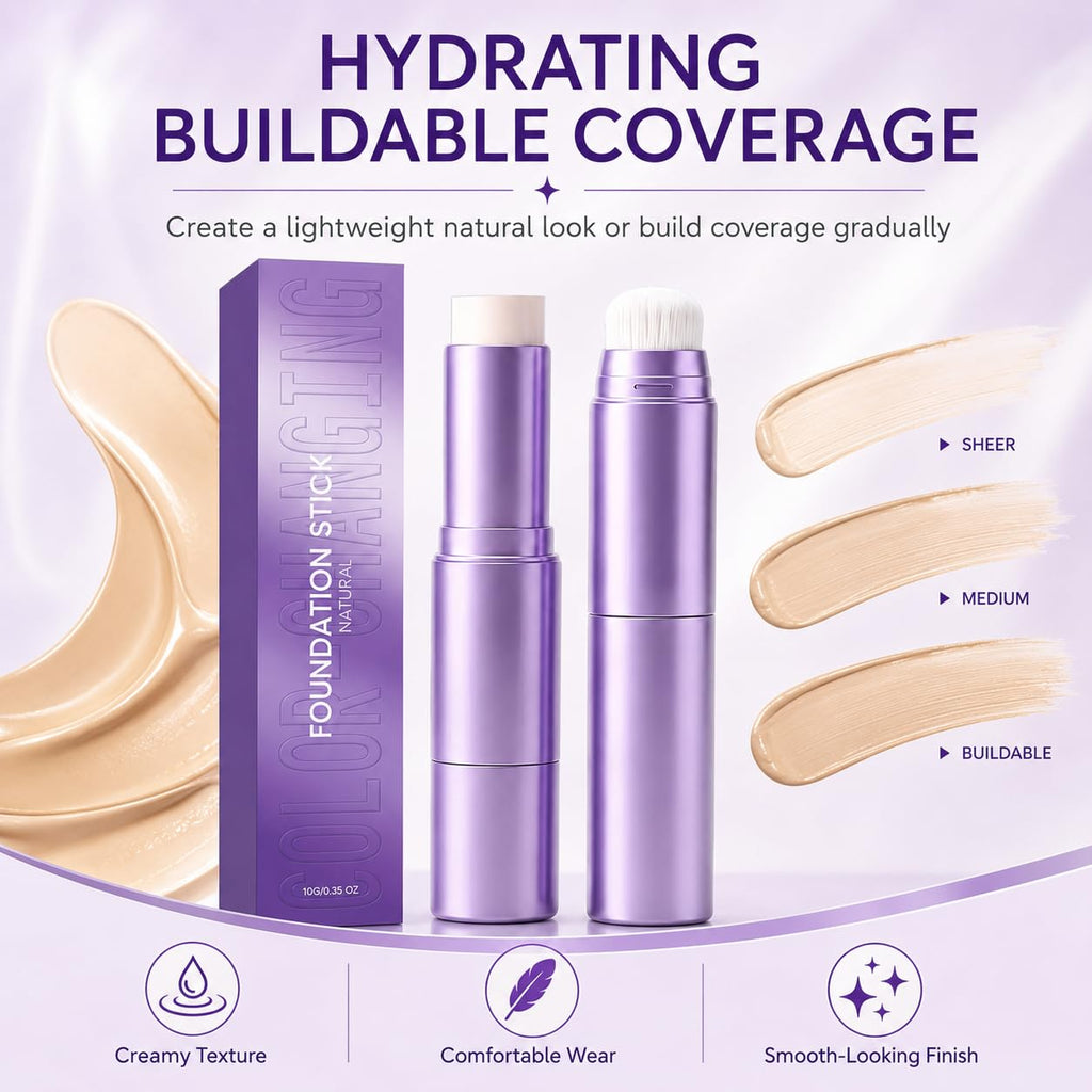Official Facelove Foundation Stick, Facellove Changing Foundation Stick, 2-in-1 Color-Changing Foundation Stick, Hydrating, Long-Lasting, Lightweight Matte Concealer Foundation Stick