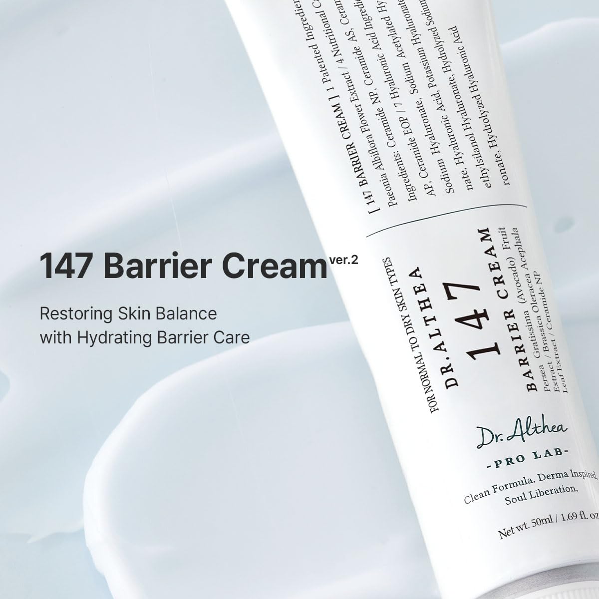 Dr.Althea 147 Barrier Cream, Korean Skin Care, 0.50 Fl Oz (Ver.2) | Deep Hydration, Daily Skin Care with Ceramides, NAD, Hyaluronic Acid, Ectoin, Vegan Face Moisturizer for All Skin Types