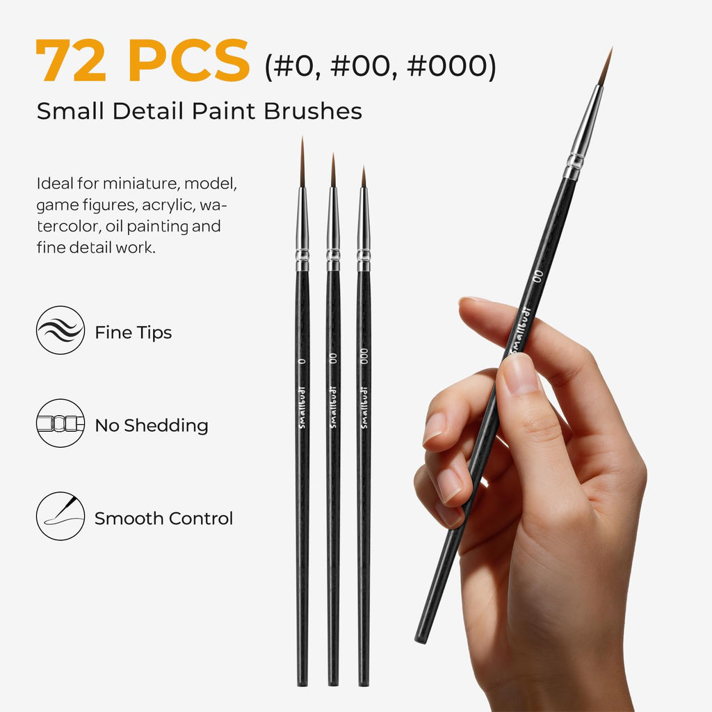 Smallbudi 72 PCS Tiny Detail Paint Brushes, Fine Tip Paint Brush Set 3 Size