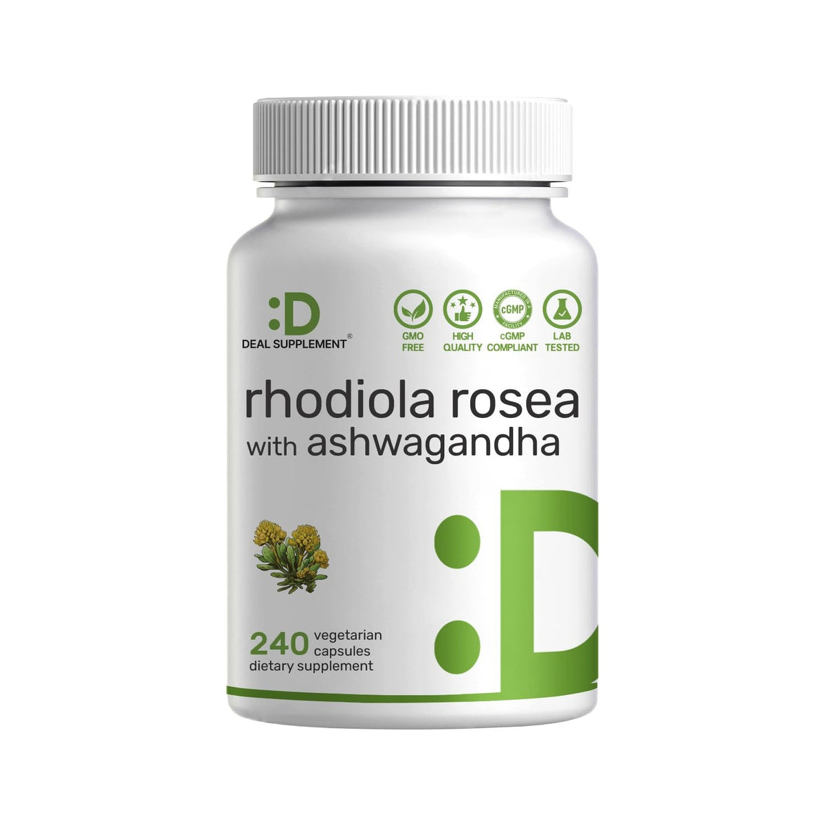DEAL SUPPLEMENT Rhodiola Rosea & Ashwagandha, 240 Veggie Capsules