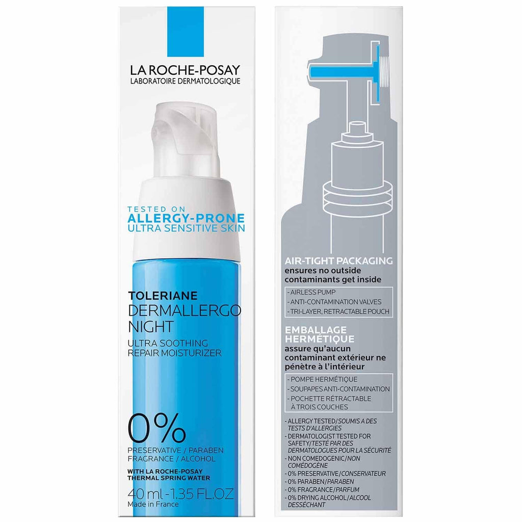 La Roche-Posay Toleriane Dermallergo Night Cream with Vitamin E 1.35oz | Intense soothing night moisturizer for sensitive skin, allergy tested. Formerly Toleriane Ultra Night.