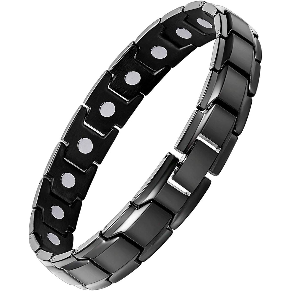 Buy now Feraco Mens Magnetic Bracelet Titanium Steel Magnet Therapy Bracelets with Sizing Tool, Silver Black at indiglob india