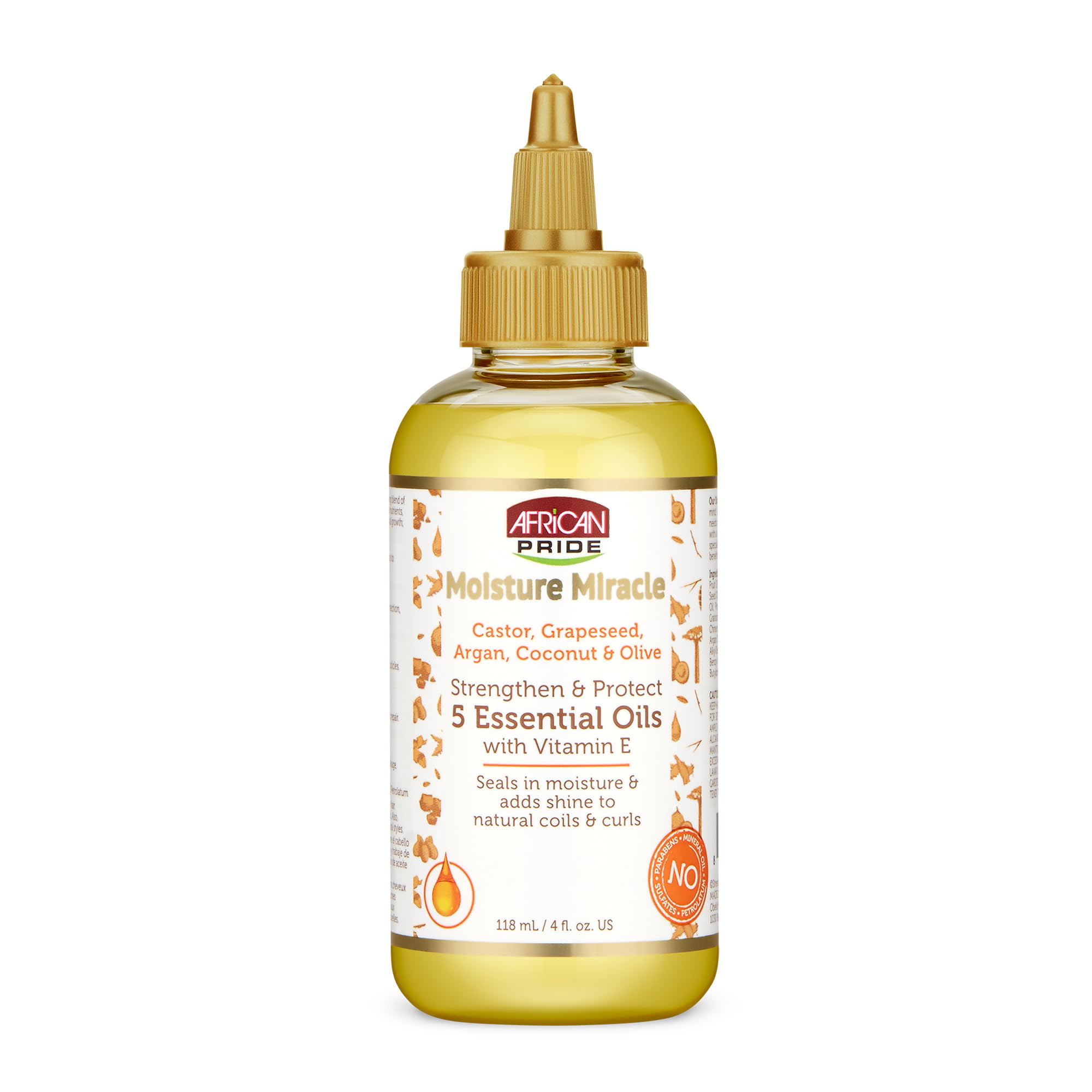 African Pride Moisture Miracle 5 Essential Hair Oils, 8 Oz | Argan, castor, grapeseed, coconut & olive oils with vitamin E for shine, strength and moisture