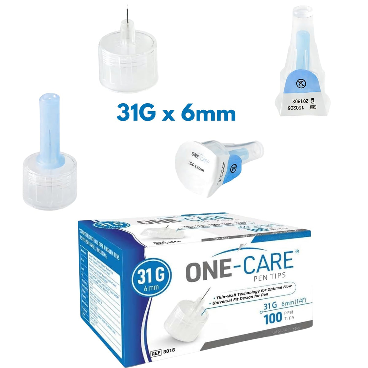 ONE-CARE Pen Tips, 31G x 6mm, Ultra-Fine, Twist-On Design, 100 Count