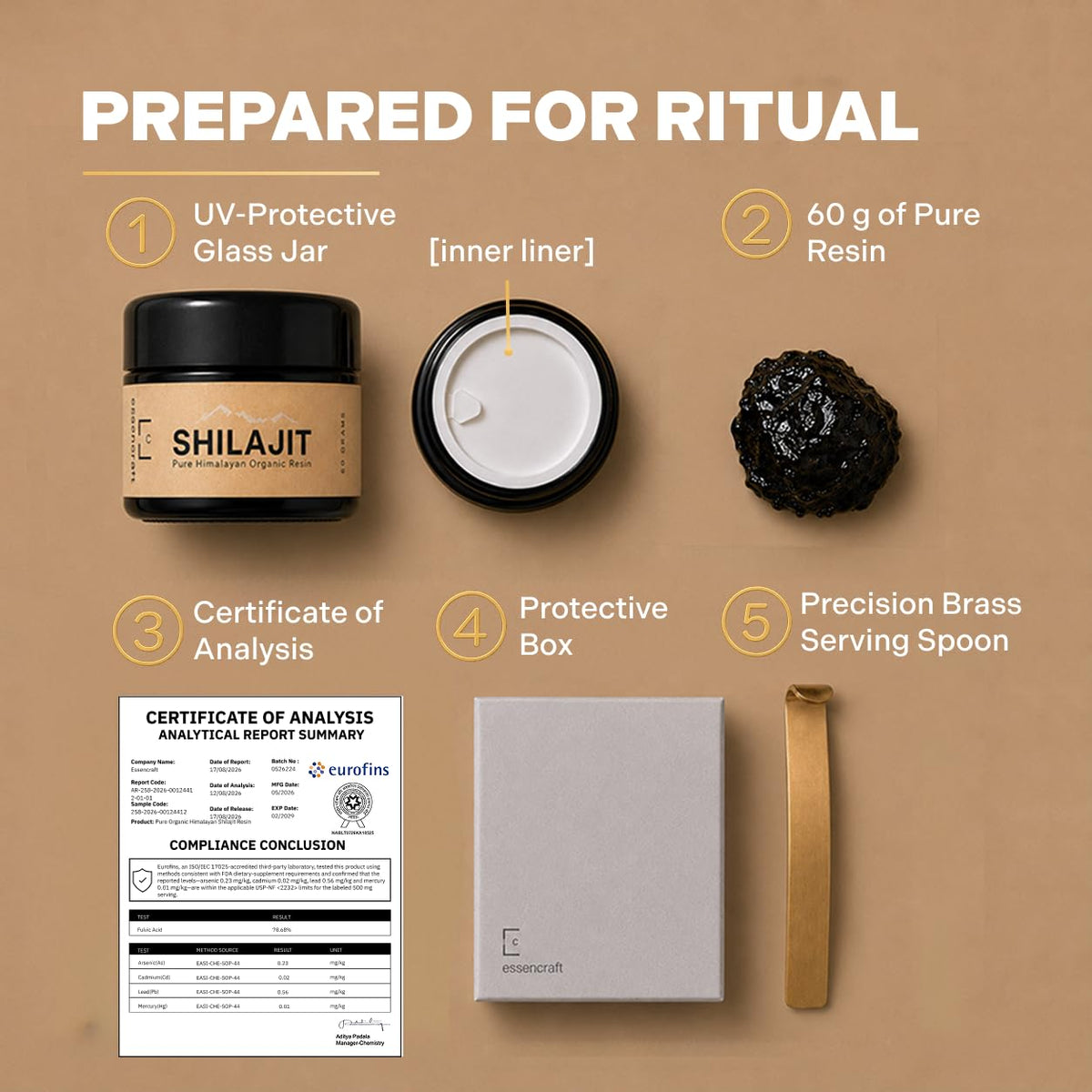 Organic Himalayan Shilajit Resin - 500mg Max Potency, Lab Tested Pure Shilajit for Men and Women, 85+ Trace Minerals Fulvic Acid, Immune Support, Energy & Cognitive Performance, 4 Month Supply, 60g