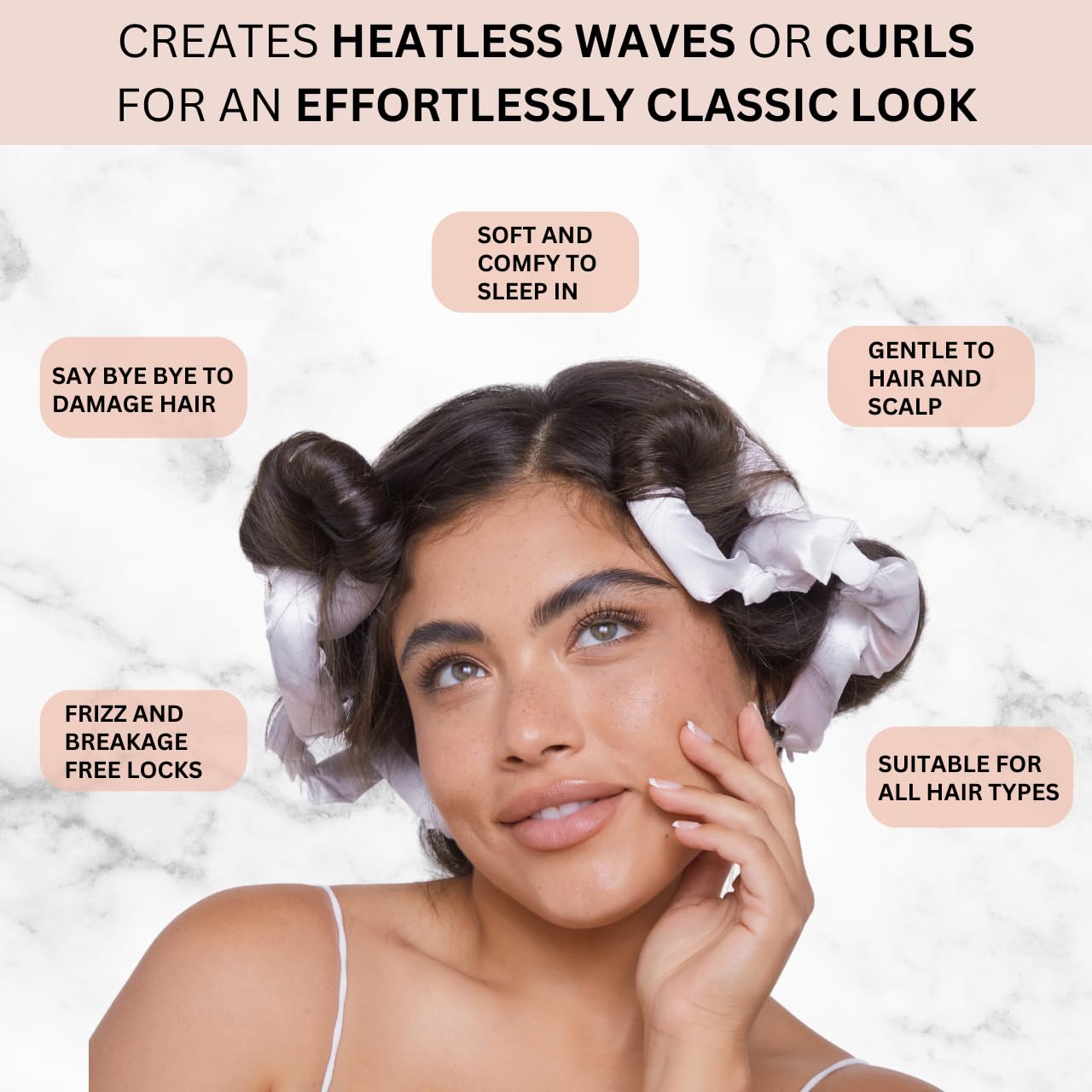 Buy now Kitsch Satin Pillow Rollers -Heatless Hair Curler, Hair Rollers, Heatless Curls Overnight, Flexible Curling Rods for Long &Short Hairs, Flexi Rod Curlers to Sleep in, Overnight Blowout Rods-6pc Marble at indiglob india