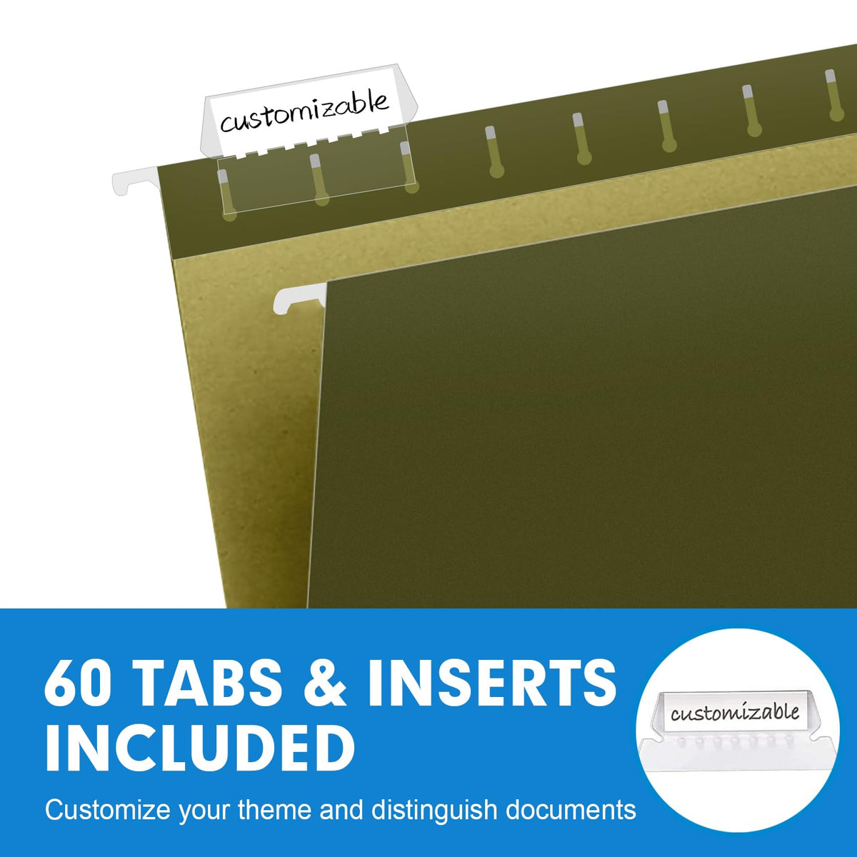 Hanging File Folders, RAZCC 60 Pack Reinforced Hanging Folders Legal Size, Designed for Bulky Files, Filing Cabinet, Adjustable Tabs, Green
