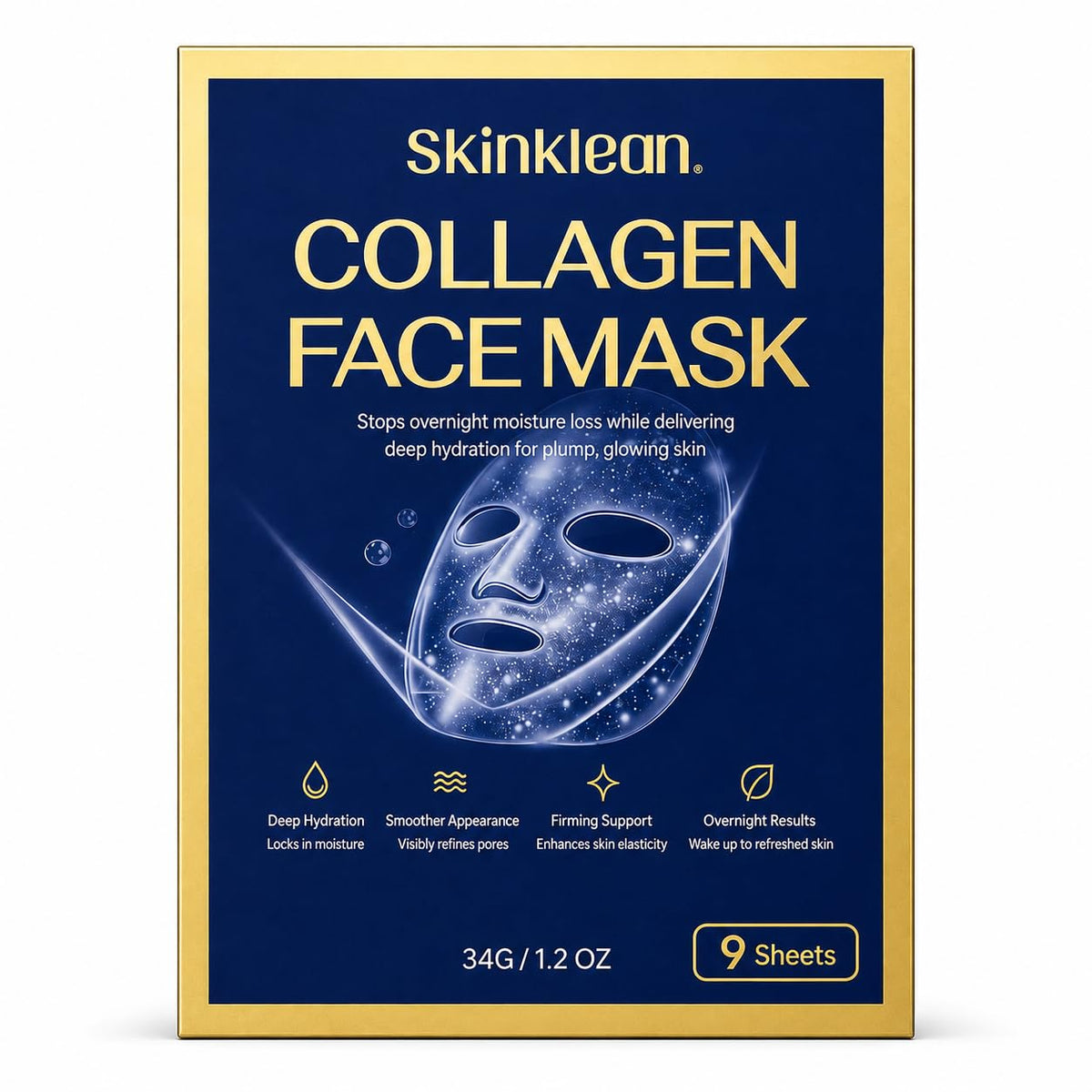 SkinKlean Collagen Face Mask 9 Pack,Hydrating Sheet Masks for Women