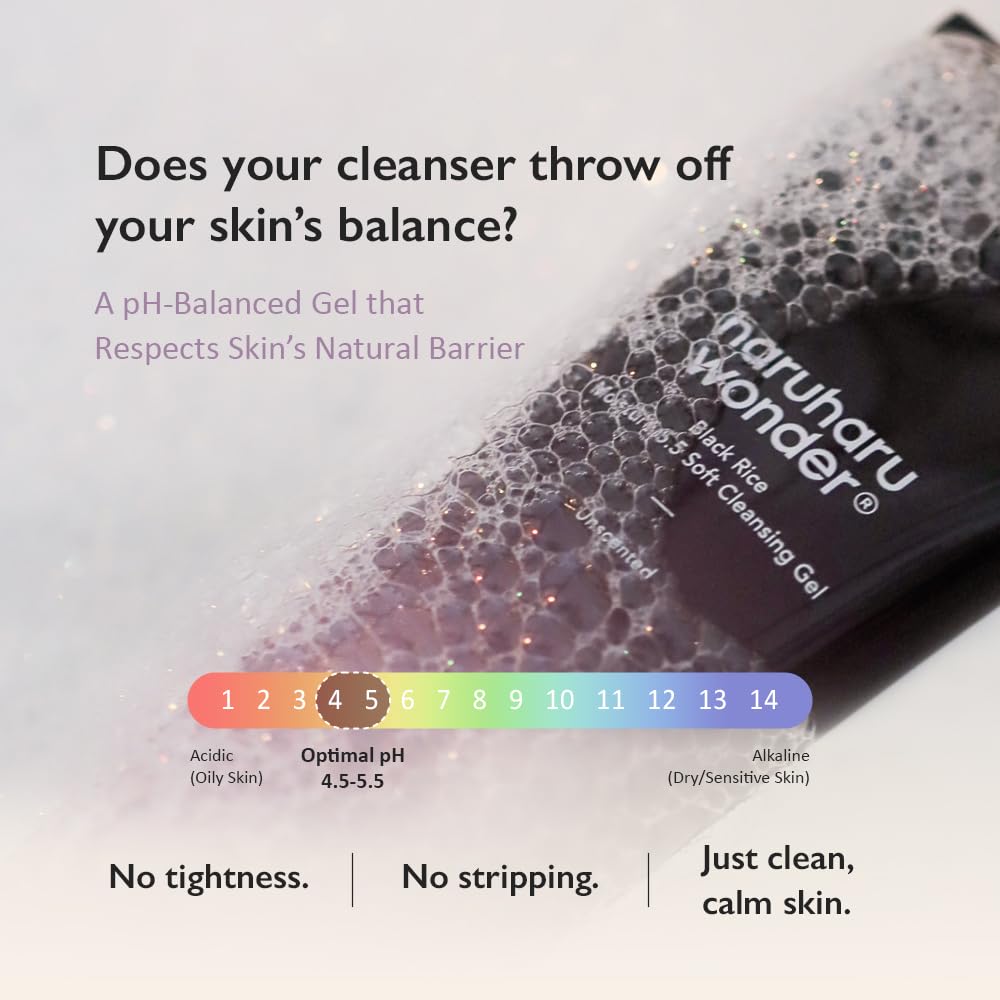 HARUHARU Black Rice Moisture 5.5 Soft Cleansing Gel, 3.4 fl.oz, Vegan | Gentle Daily Cleanser, Low pH, Moisture Balance, For Sensitive Skin, No Tightness, Pore Care, Cruelty-Free, Korean Skin care