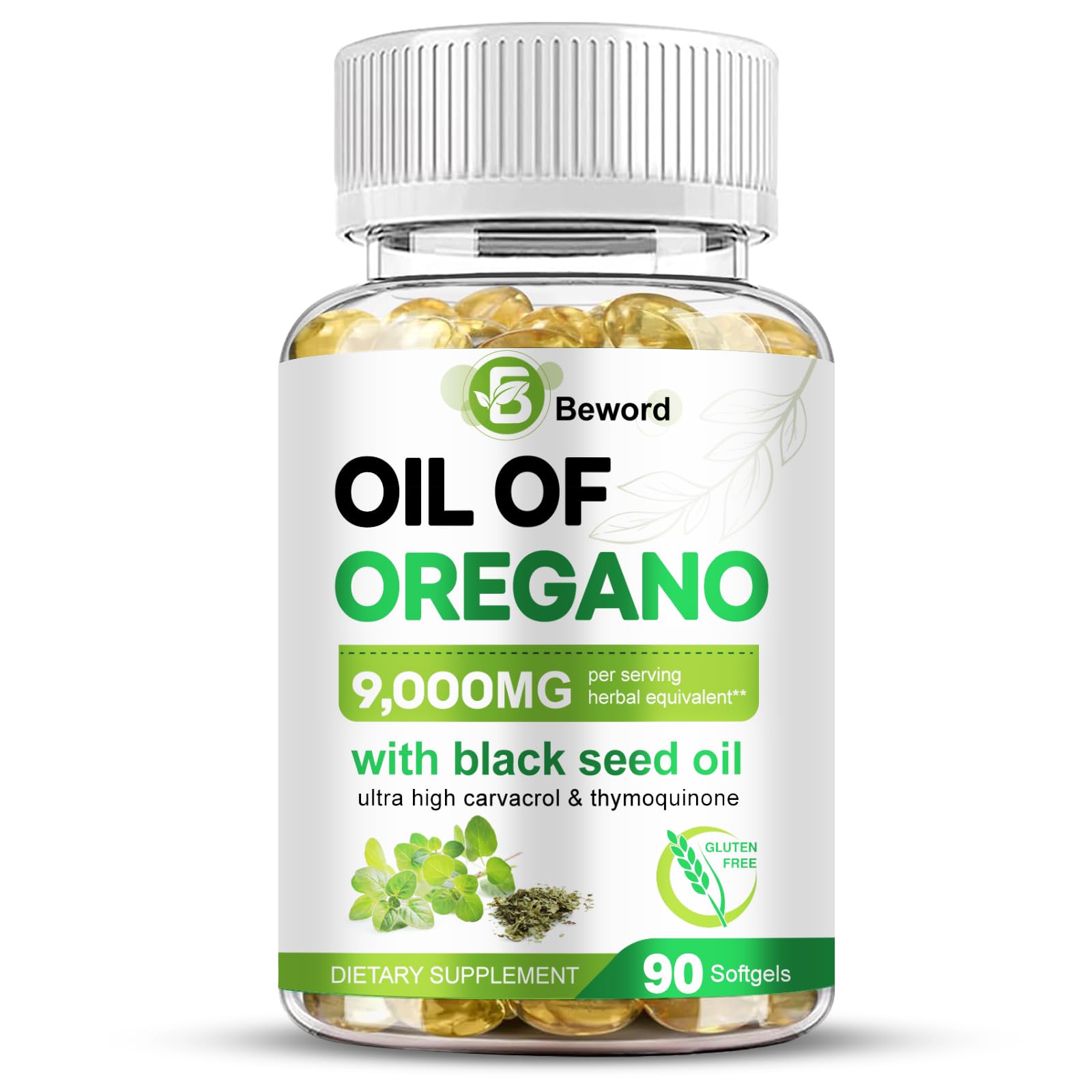 BEWORD Oil of Oregano with Black Seed Oil, 560 Softgels, 9000mg Per Serving | 2-in-1 Oregano Supplement for Immune Health with High Carvacrol & Thymoquinone | Plant-Based, Non-GMO