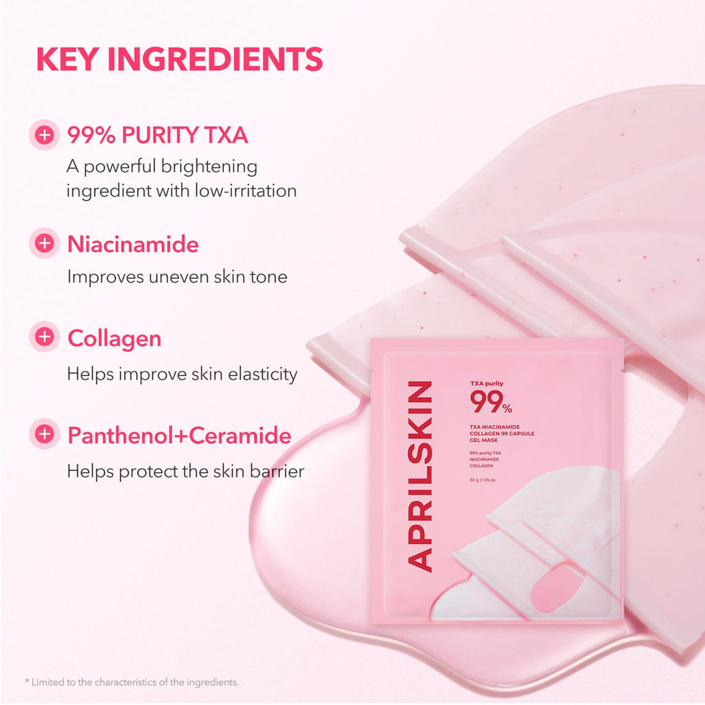 APRILSKIN TXA Pink Capsule Gel Mask 4EA | Overnight Gel Mask with Tranexamic Acid - Hydrating & Firming, Uneven Skin Tone, 30g 4ea