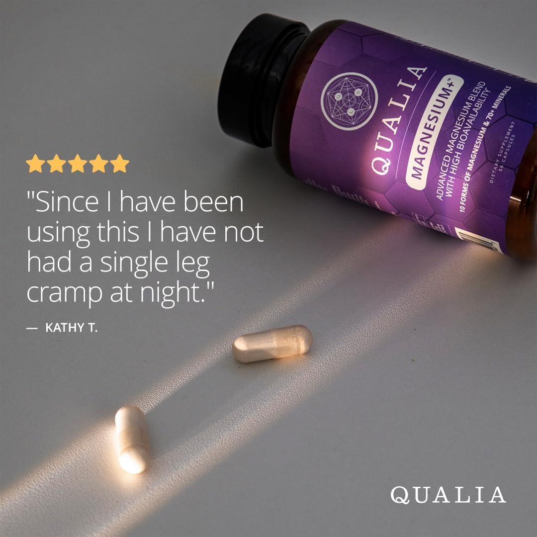 Qualia Magnesium Supplement with Glycinate, 10 Forms and 70+ Minerals | Magnesium complex for women & men with citrate & taurate, for sleep & muscle recovery; clinically studied, high absorption