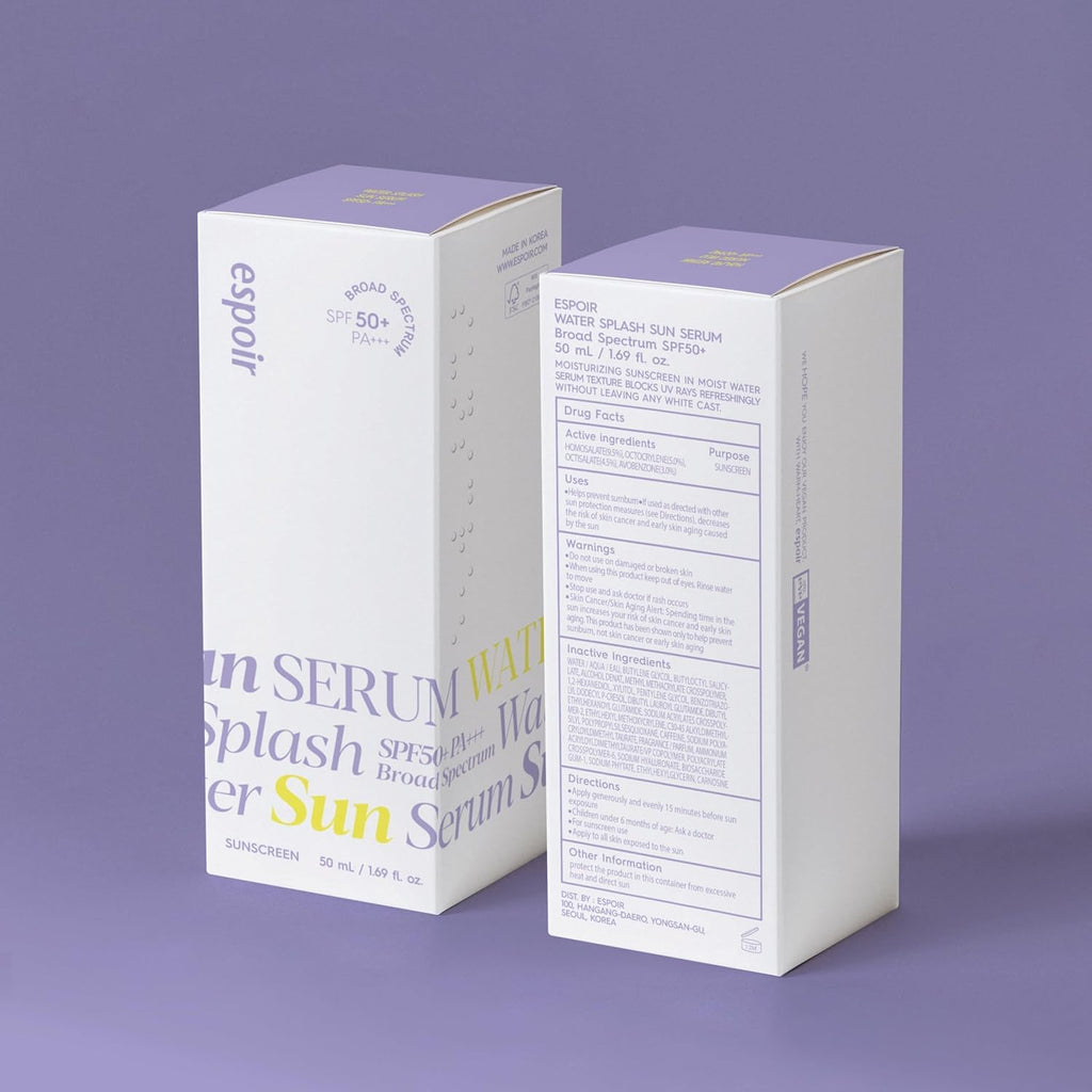 espoir Water Splash Sun Serum SPF50+ PA+++│3,000ppm Caffeine for Reducing Puffiness,Enhancing Skin Elasticity, Non-Oily Hydrating Sunscreen,Vegan,Beach Essentials, Clear Sunscreen1.69 Fl Oz.