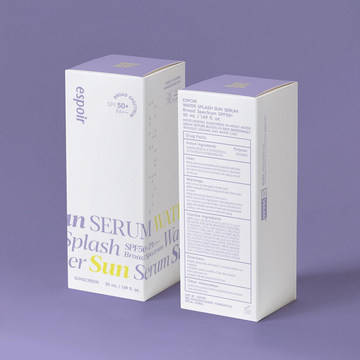 espoir Water Splash Sun Serum SPF50+ PA+++│3,000ppm Caffeine for Reducing Puffiness,Enhancing Skin Elasticity, Non-Oily Hydrating Sunscreen,Vegan,Beach Essentials, Clear Sunscreen1.69 Fl Oz.