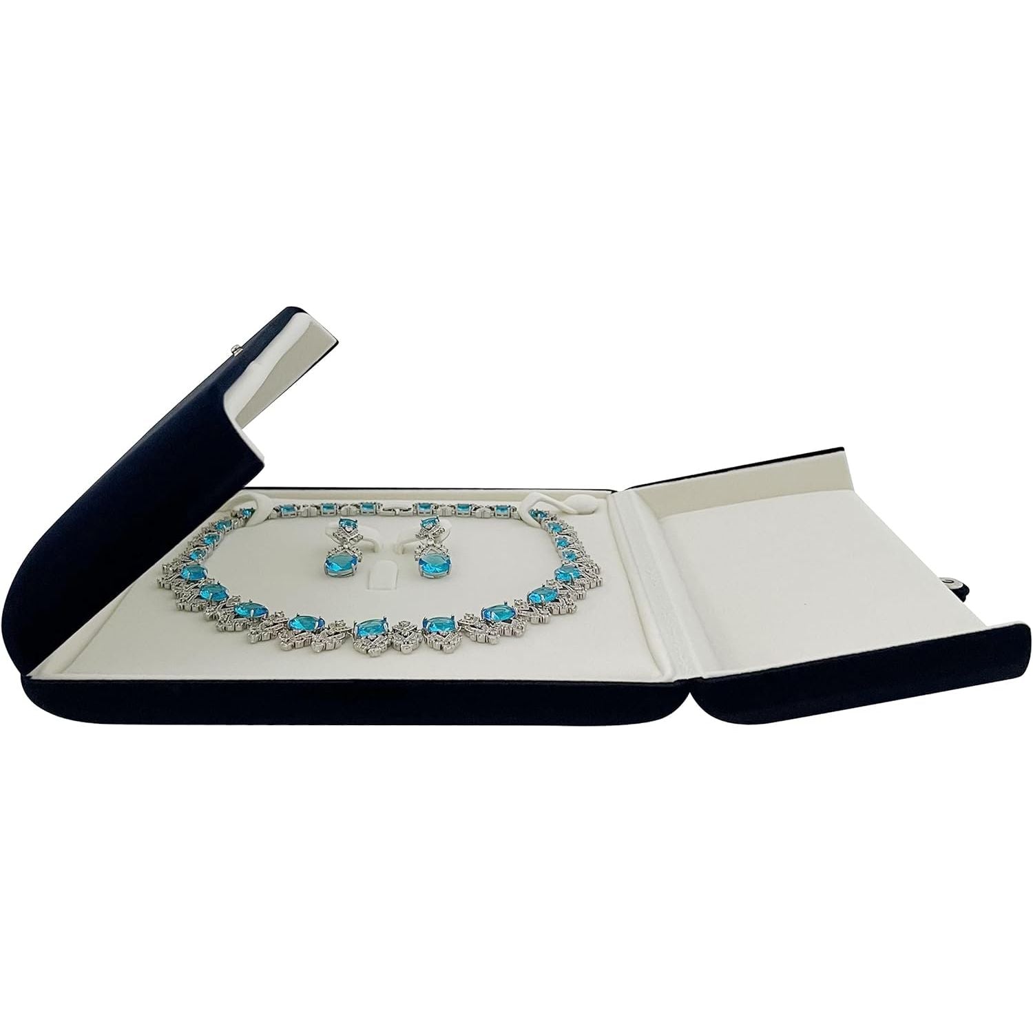 Buy now Premium Double Function Navy Luxurious Blue Velvet Pendant Earrings Necklace Gift Box Double Layer Fine Material Modern Elegant (Jewelry is not included) Large Necklace and Earrings at indiglob india