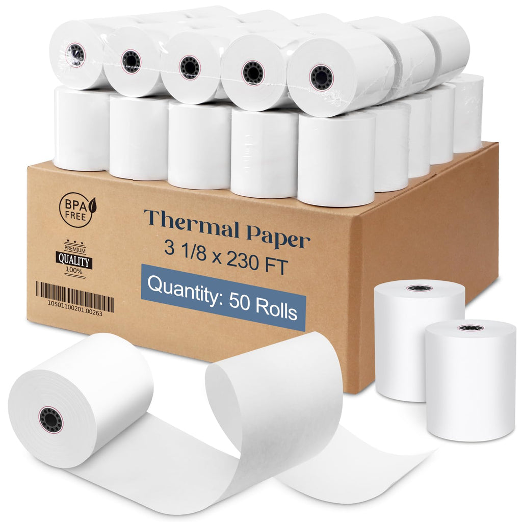 3 1/8 x 230 Thermal Paper Receipt Rolls 50 Rolls BPA Free Smooth Printing No Jam Clear Waterproof