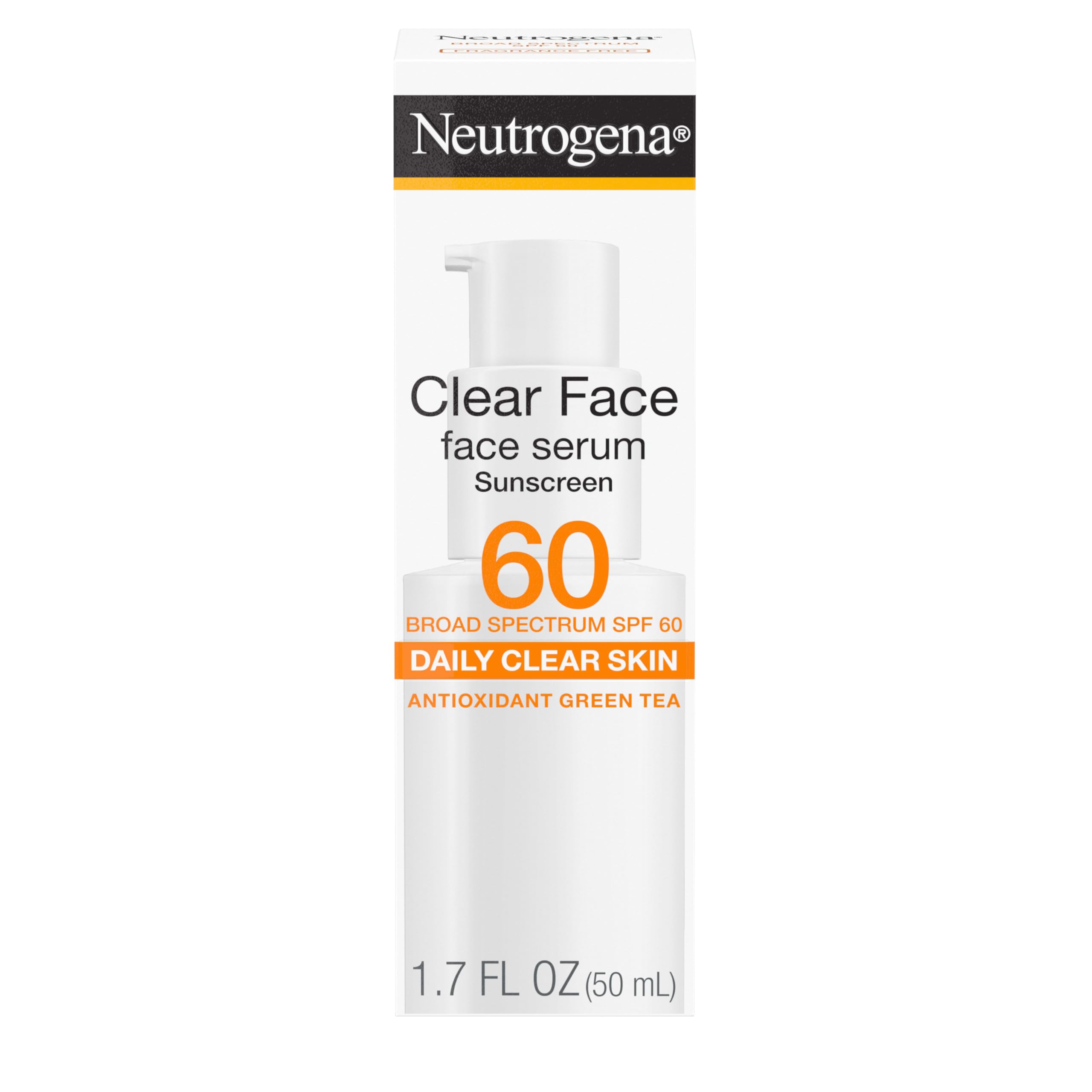 Buy now Neutrogena Clear Face Serum Sunscreen with Green Tea, Broad Spectrum SPF 60, Non-Comedogenic Face Sunscreen for Lightweight UVA/UVB Protection, Oxybenzone- & Fragrance-Free, 1.7 fl. oz at indiglob india