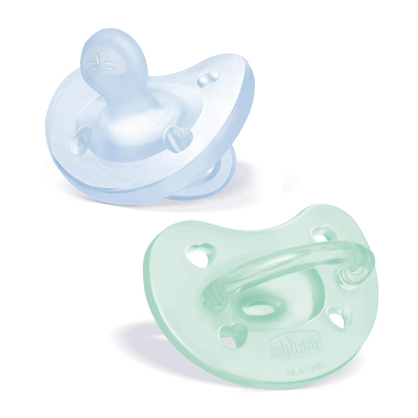 Chicco PhysioForma Silicone Orthodontic Pacifier, 0-6m | 100% Soft Silicone | Supports Breathing & Oral Development | Satin-Textured Nipple | Includes Sterilizing Case | BPA Free | Blue/Green, 2pk