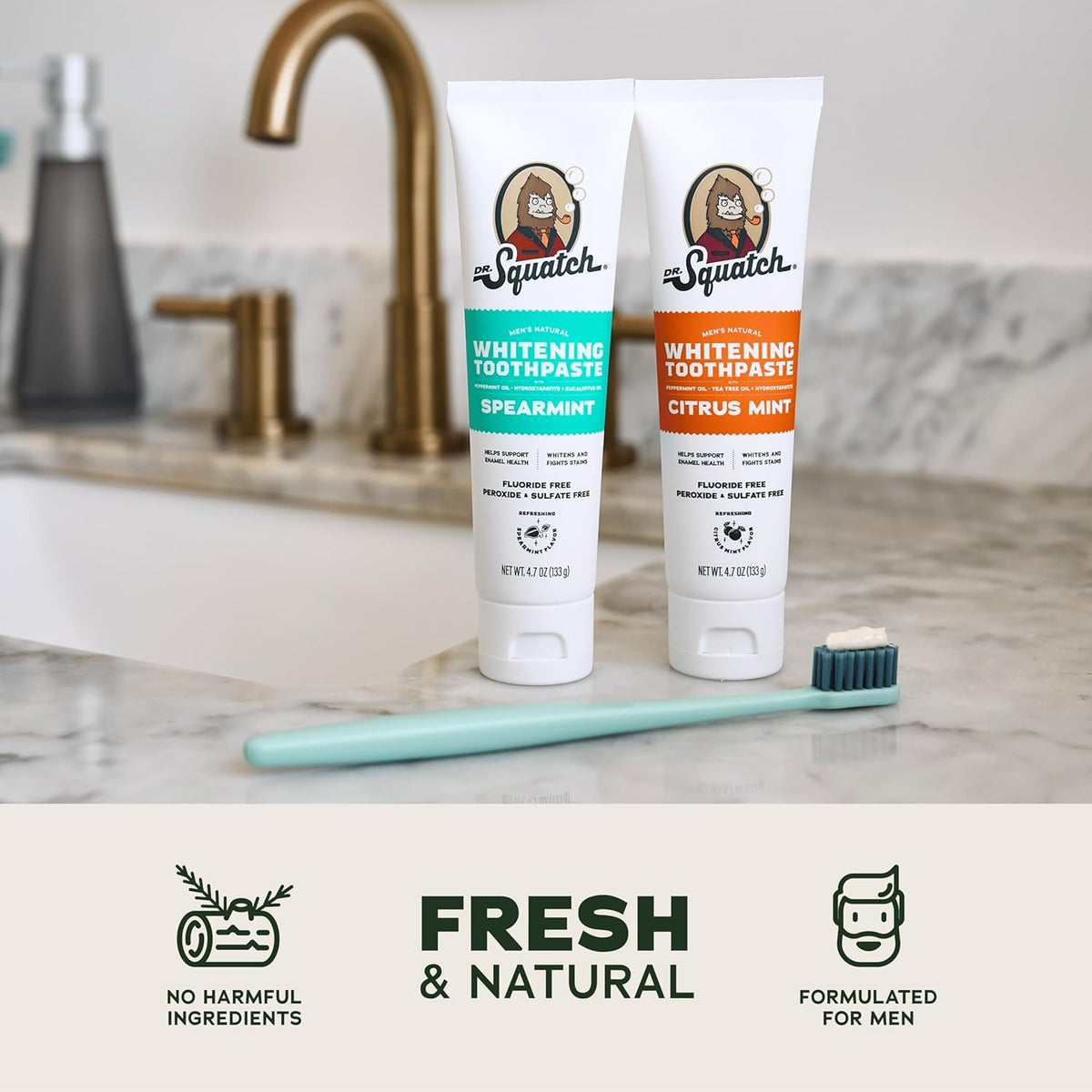 Dr. Squatch Hydroxyapatite Toothpaste Whitening - Natural, Fluoride-Free Toothpaste - Enamel Support - Day & Night Set - Citrus Mint & Spearmint, (4.7 oz, 2-Pack)