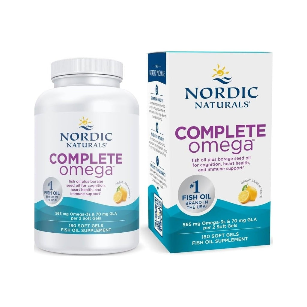 Nordic Naturals Complete Omega-3, w/EPA, DHA, & GLA, Lemon - 120 Softgels | 565mg Omega-3 per serving. Supports healthy skin, cognition & positive mood. Non-GMO. 60 servings per bottle.