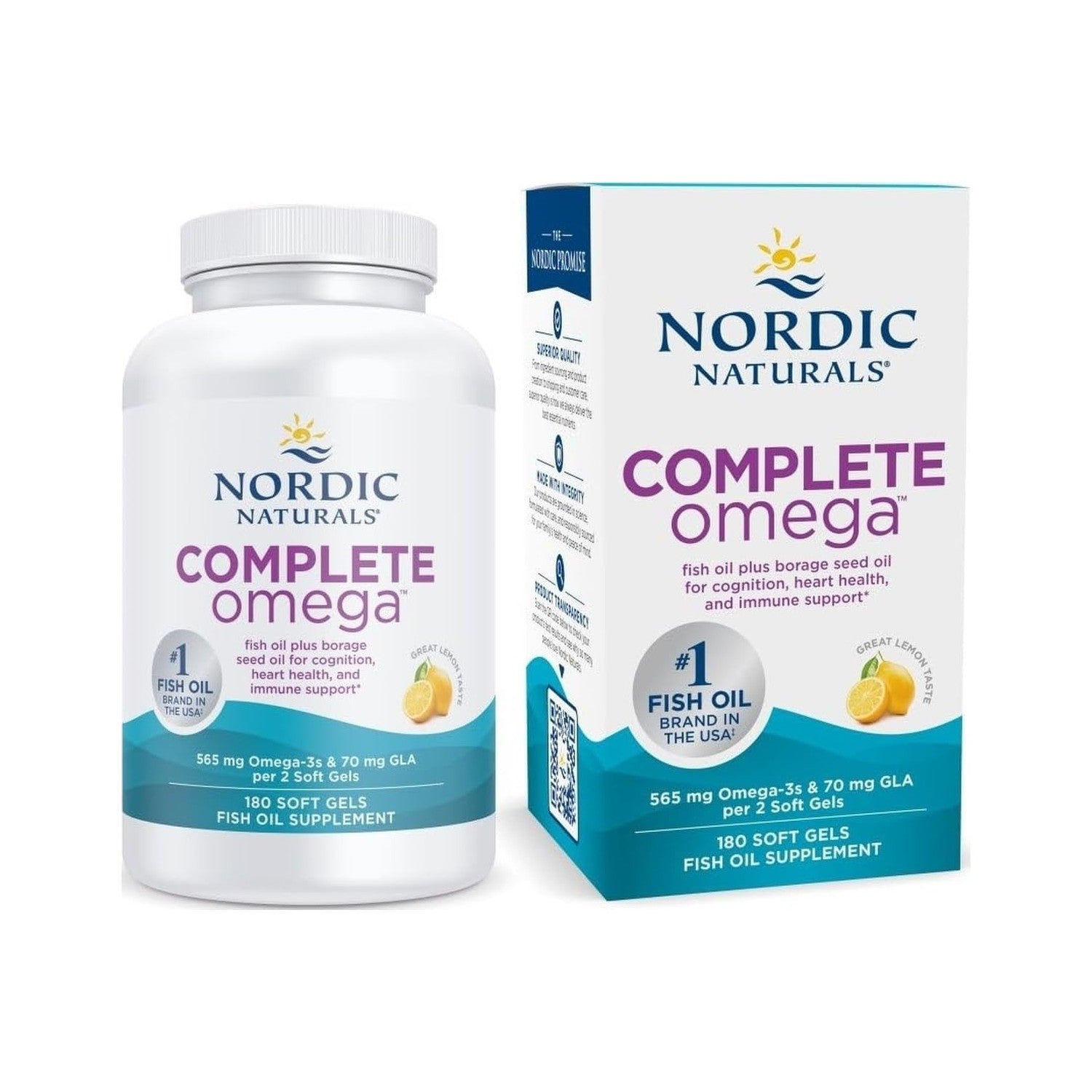 Nordic Naturals Complete Omega-3, w/EPA, DHA, & GLA, Lemon - 120 Softgels | 565mg Omega-3 per serving. Supports healthy skin, cognition & positive mood. Non-GMO. 60 servings per bottle.