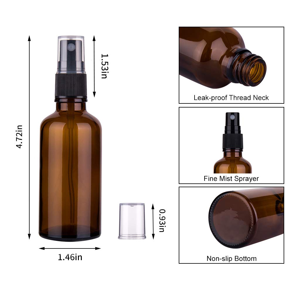 2oz Amber Glass Spray Bottles for Essential Oils, Set of 3 | Small, Travel, Mini, Empty, Fine Mist, for Facial, Cosmetic, Perfume, Hair Care, Room, Refillable, Leakproof, UV protection