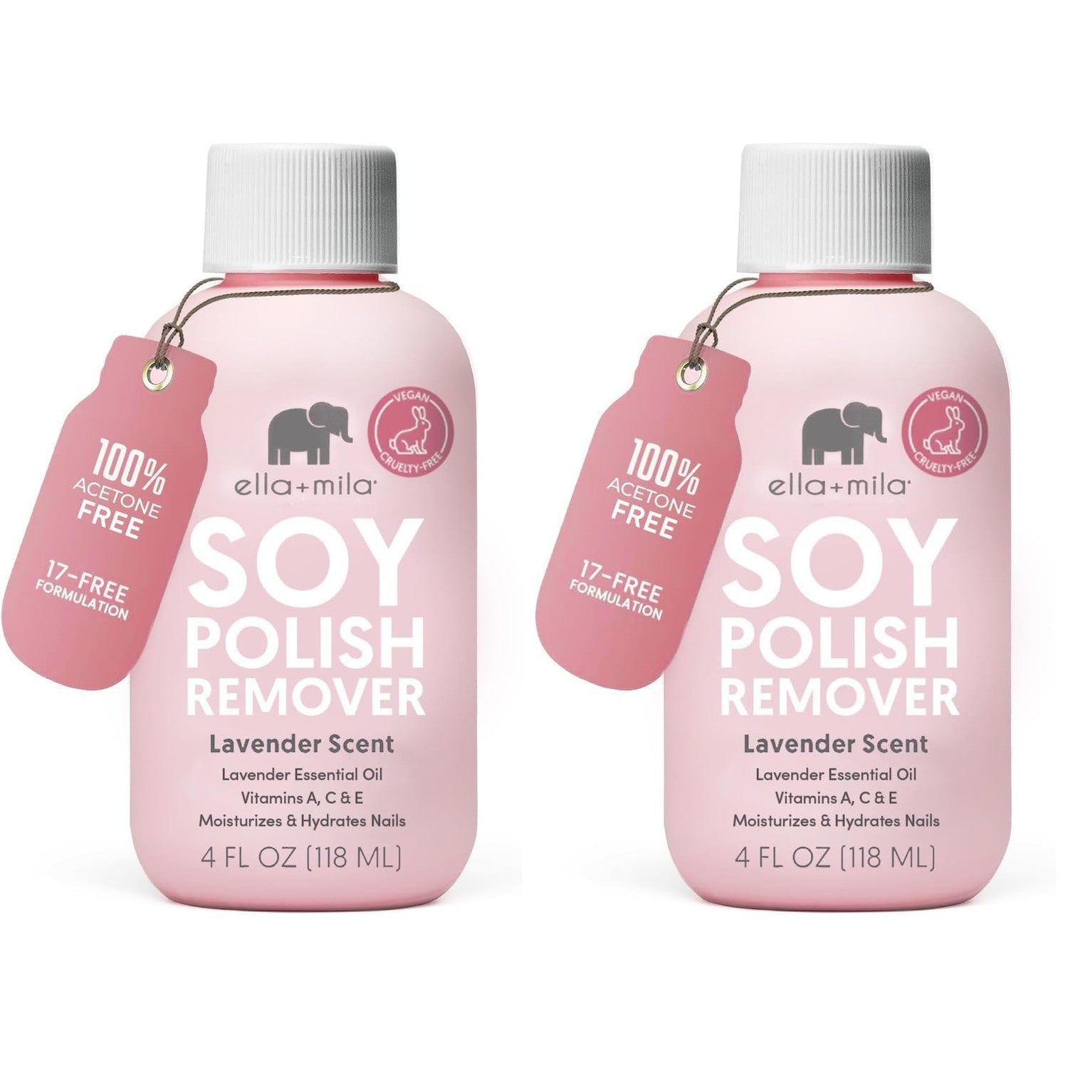 ella+mila Soy Nail Polish Remover - Non-Acetone with Lavender Oil, 4 fl oz | Soy-based non-acetone remover; lavender oil; vitamins A, C & E; gentle on bare nails; vegan; 4 fl oz