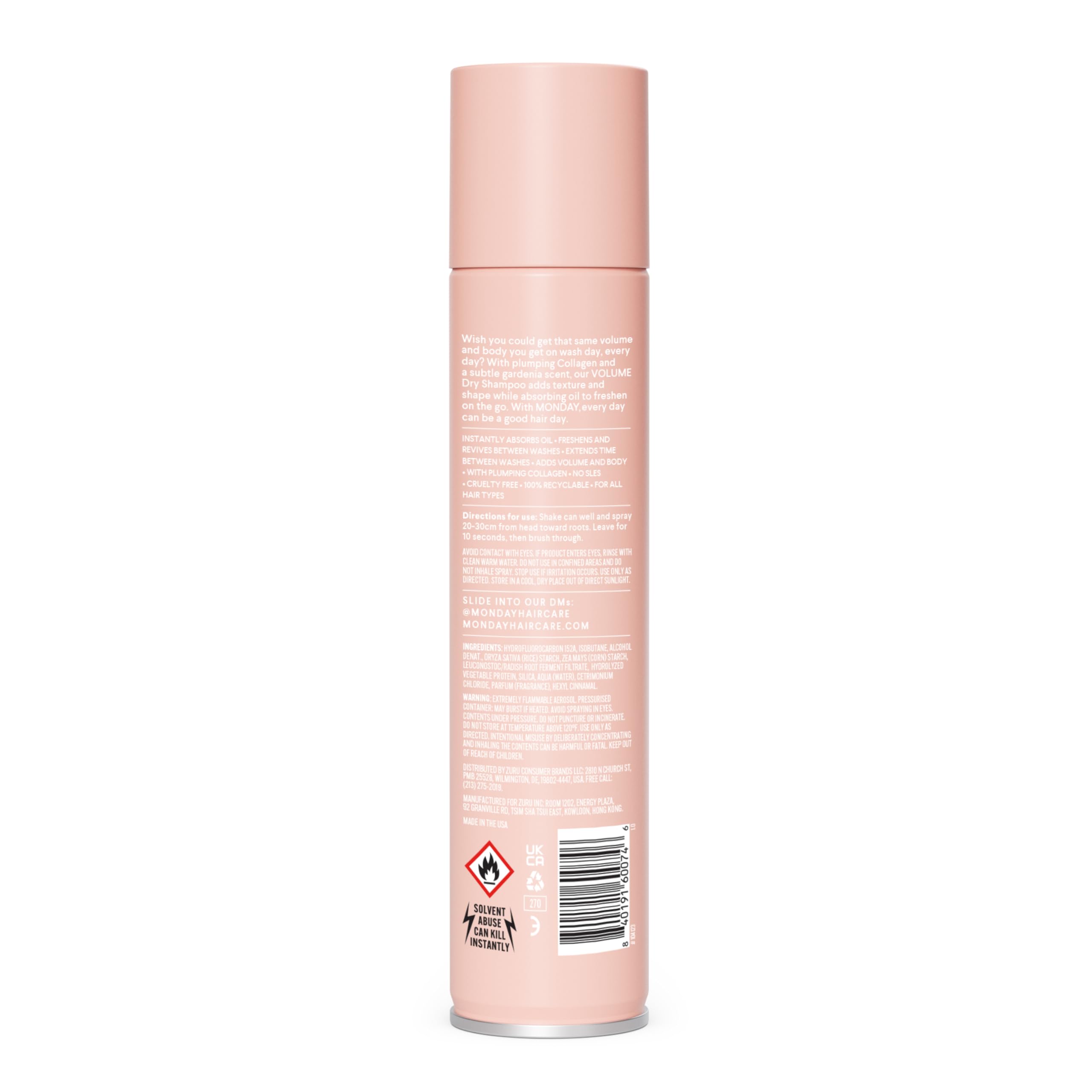 MONDAY HAIRCARE VOLUME Dry Shampoo with Collagen, oil-absorbing ideal for Thin & Fine Hair 200 mL