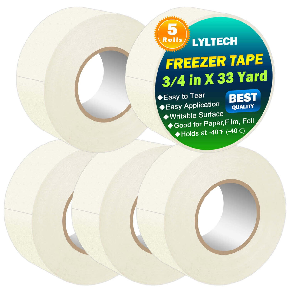 LYLTECH White Freezer Tape 5 Rolls x 3/4in x 33yd -1.5in Core